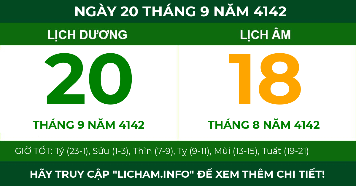 lịch âm ngày 20 tháng 9 năm 4142
