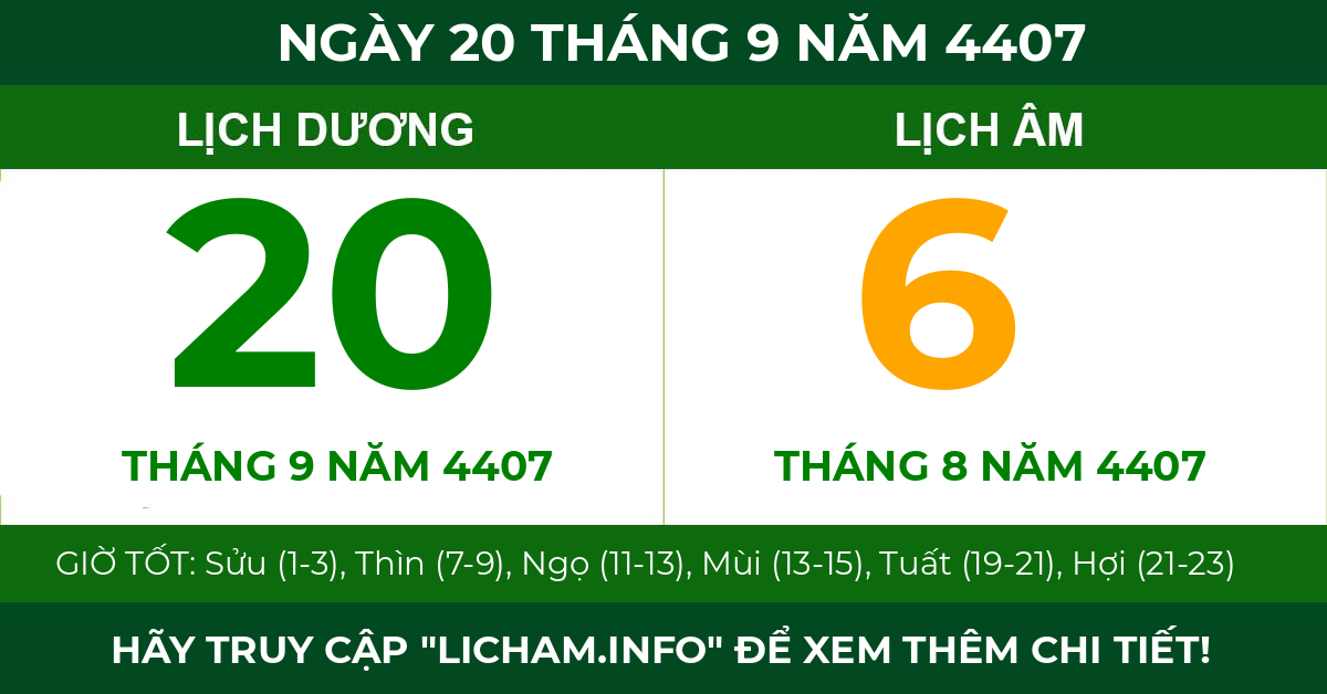 lịch âm ngày 20 tháng 9 năm 4407
