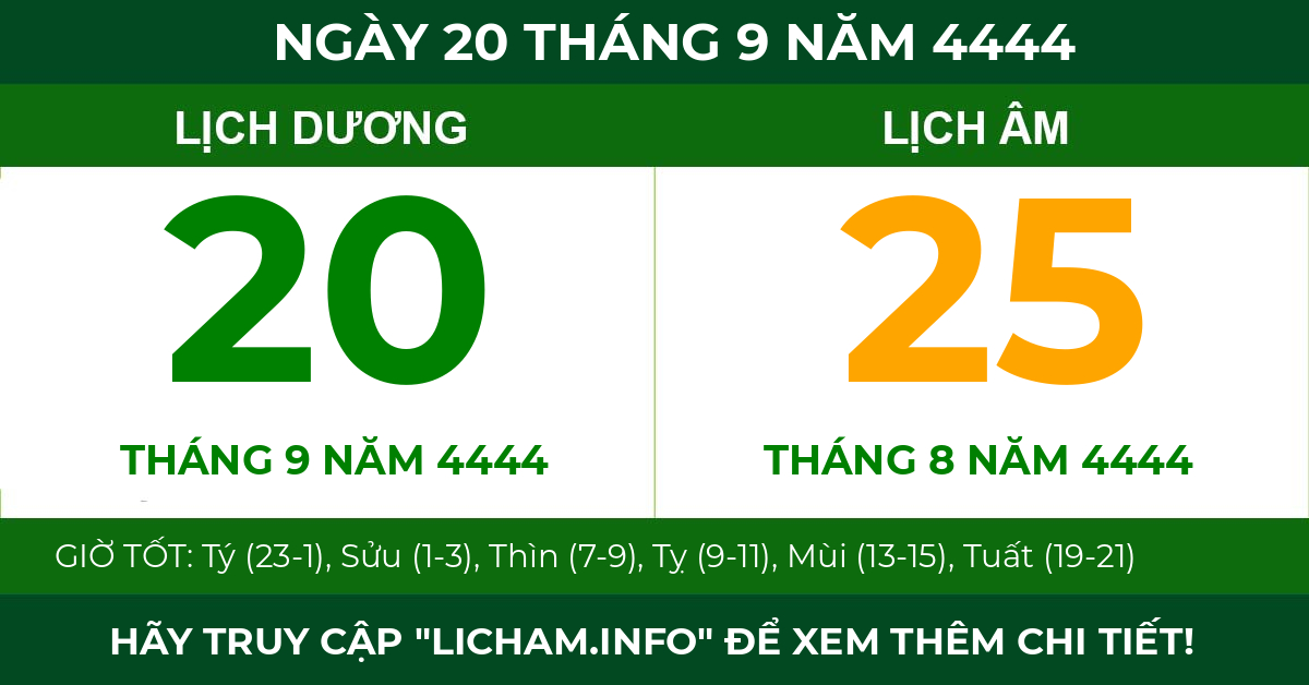 lịch âm ngày 20 tháng 9 năm 4444