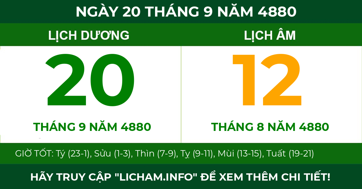 lịch âm ngày 20 tháng 9 năm 4880
