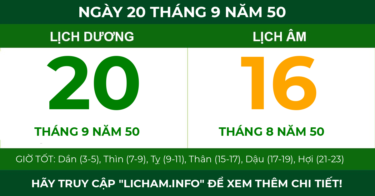 lịch âm ngày 20 tháng 9 năm 50