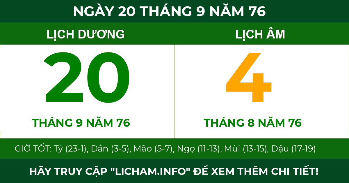 lịch âm ngày 20 tháng 9 năm 76