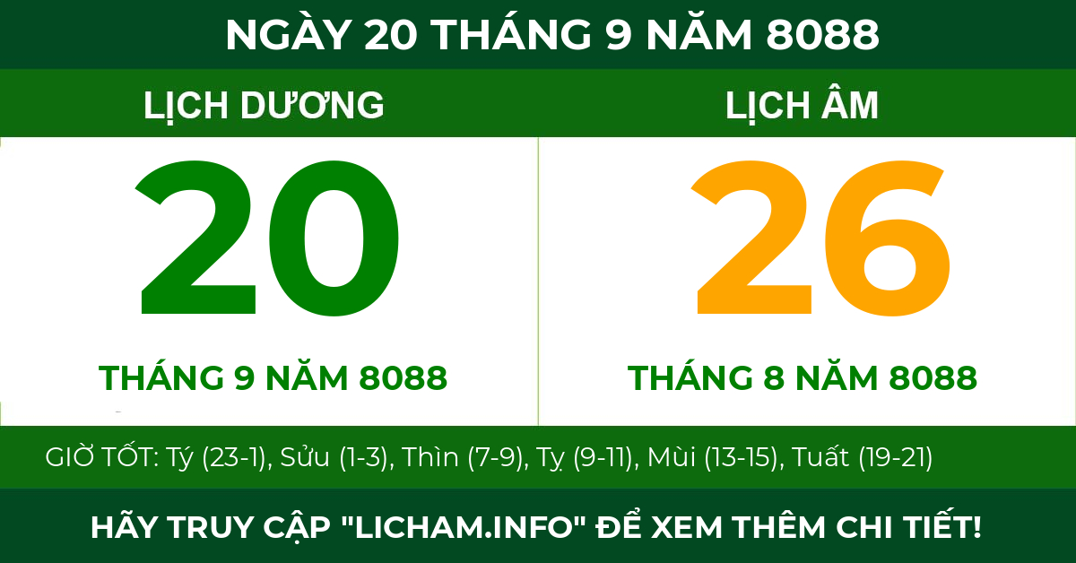 lịch âm ngày 20 tháng 9 năm 8088