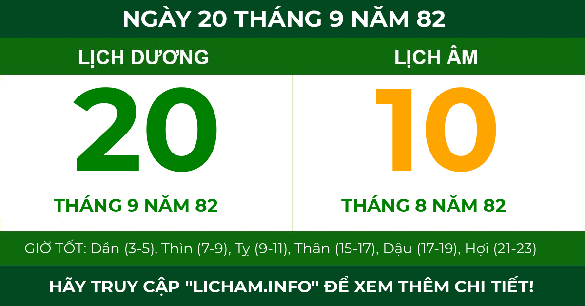 lịch âm ngày 20 tháng 9 năm 82