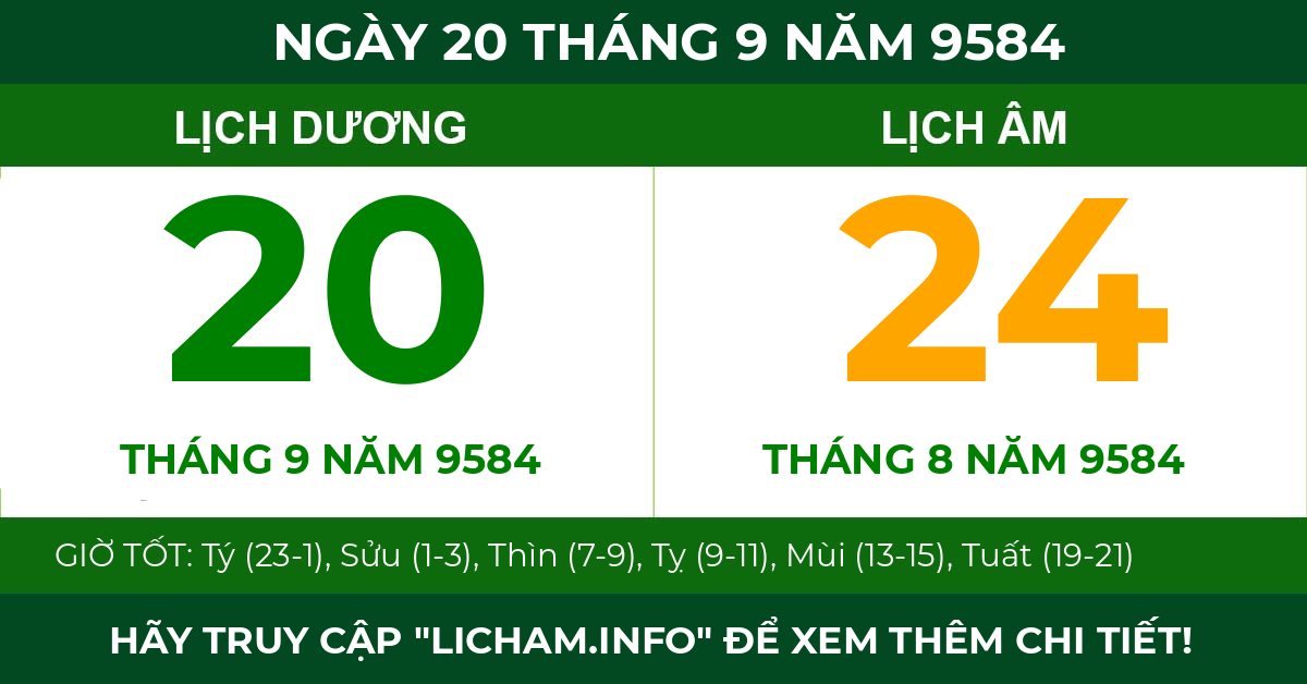 lịch âm ngày 20 tháng 9 năm 9584