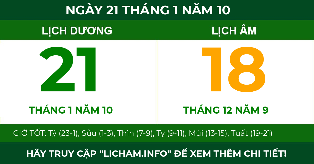 lịch âm ngày 21 tháng 1 năm 10
