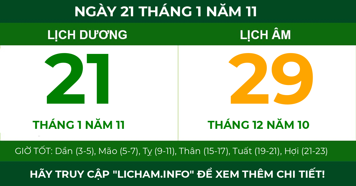 lịch âm ngày 21 tháng 1 năm 11