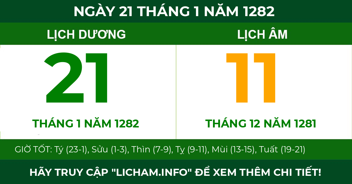 lịch âm ngày 21 tháng 1 năm 1282