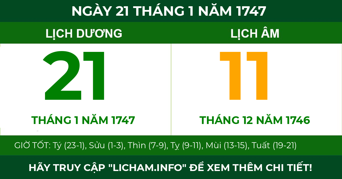 lịch âm ngày 21 tháng 1 năm 1747