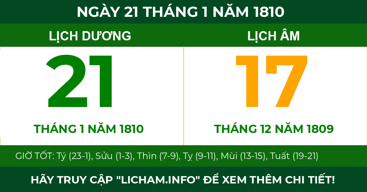 lịch âm ngày 21 tháng 1 năm 1810
