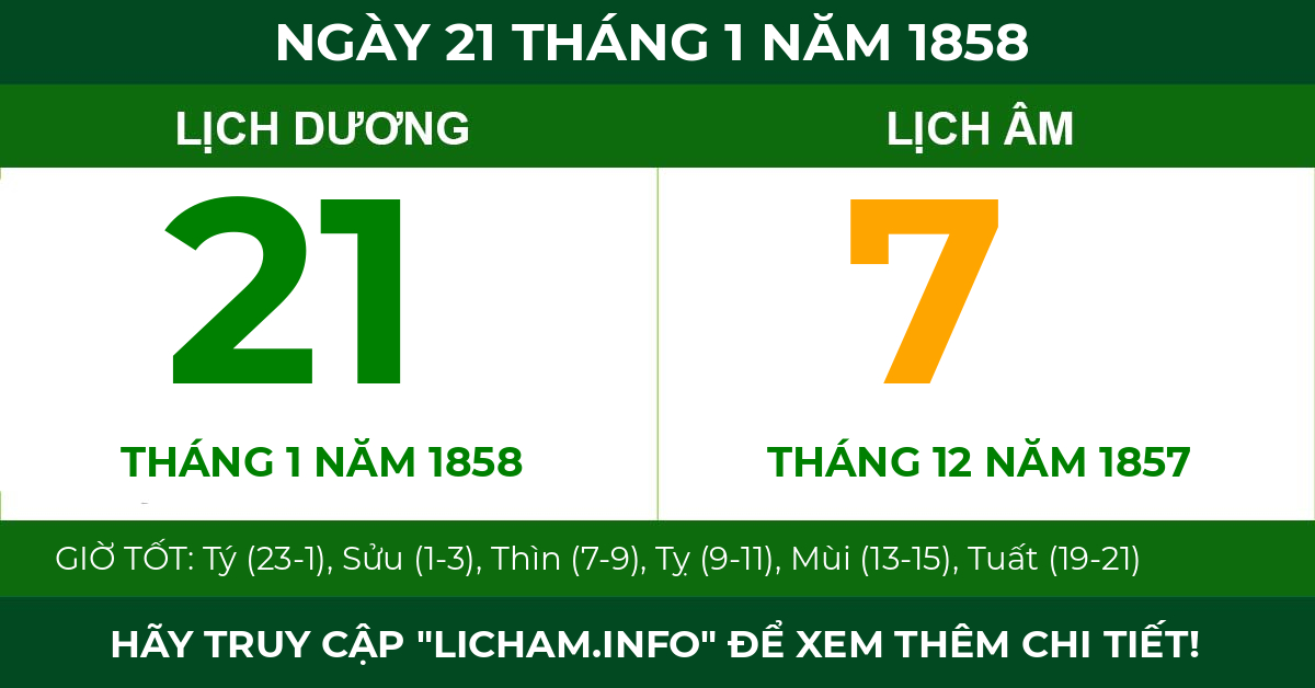 lịch âm ngày 21 tháng 1 năm 1858
