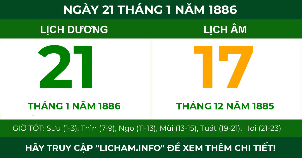 lịch âm ngày 21 tháng 1 năm 1886