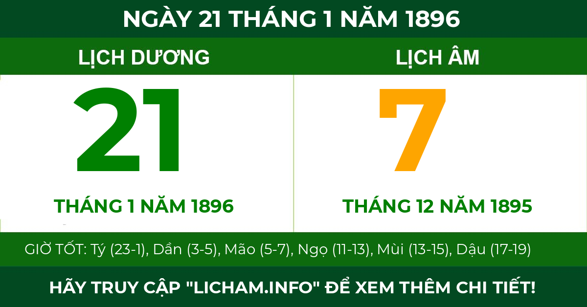 lịch âm ngày 21 tháng 1 năm 1896
