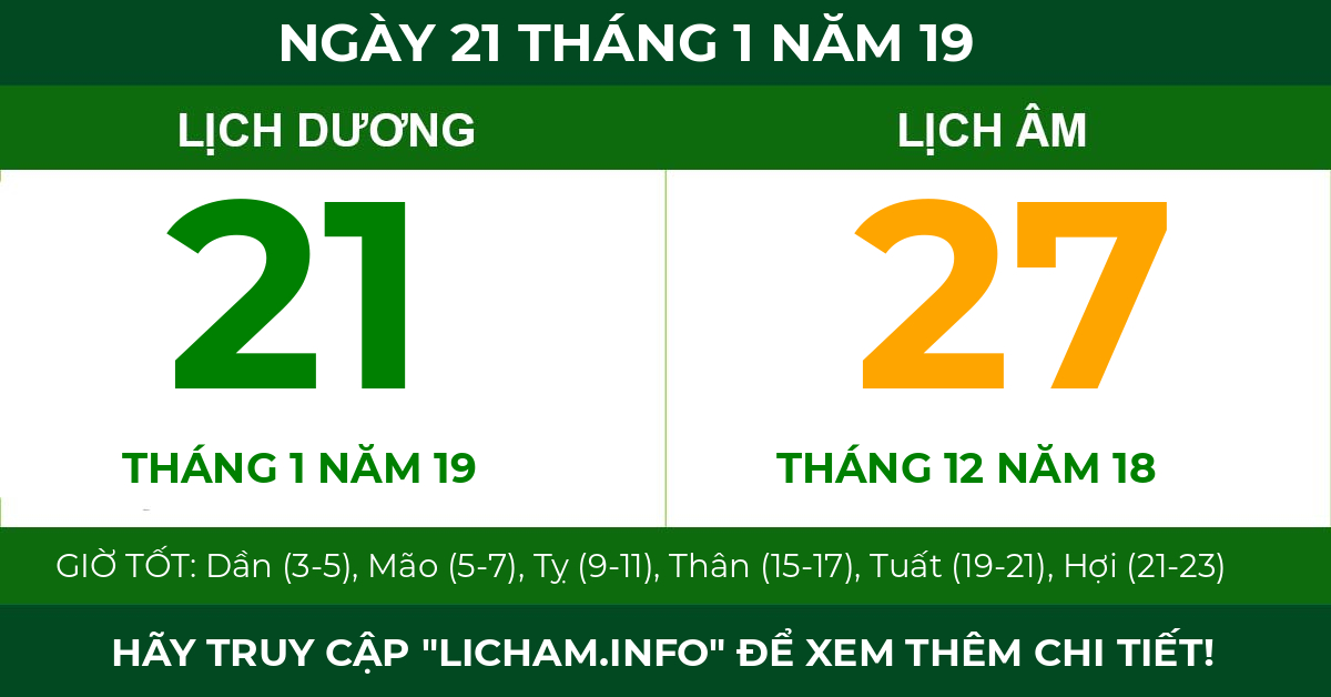 lịch âm ngày 21 tháng 1 năm 19