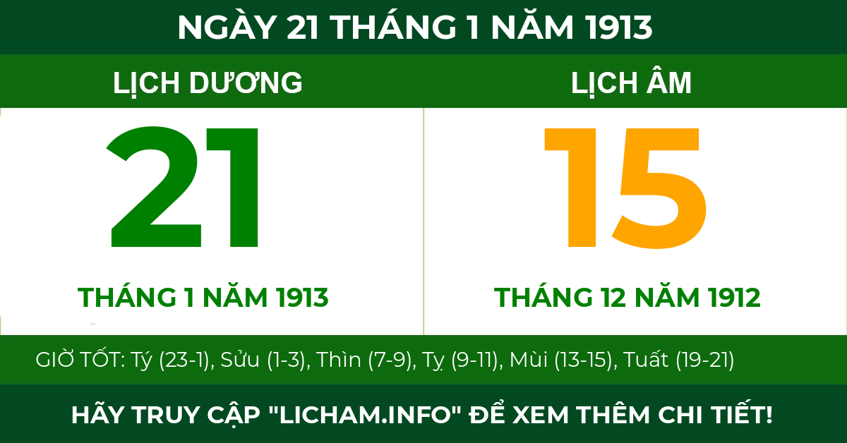 lịch âm ngày 21 tháng 1 năm 1913