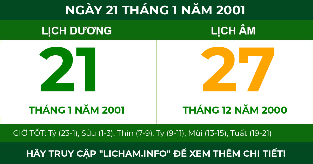 lịch âm ngày 21 tháng 1 năm 2001