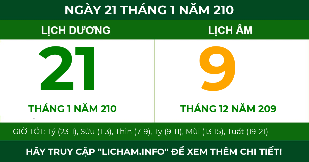 lịch âm ngày 21 tháng 1 năm 210