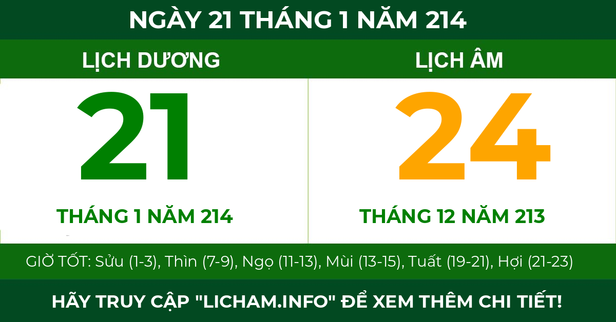 lịch âm ngày 21 tháng 1 năm 214