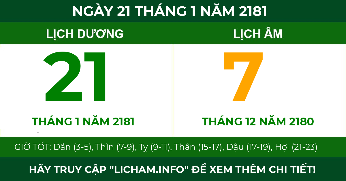 lịch âm ngày 21 tháng 1 năm 2181
