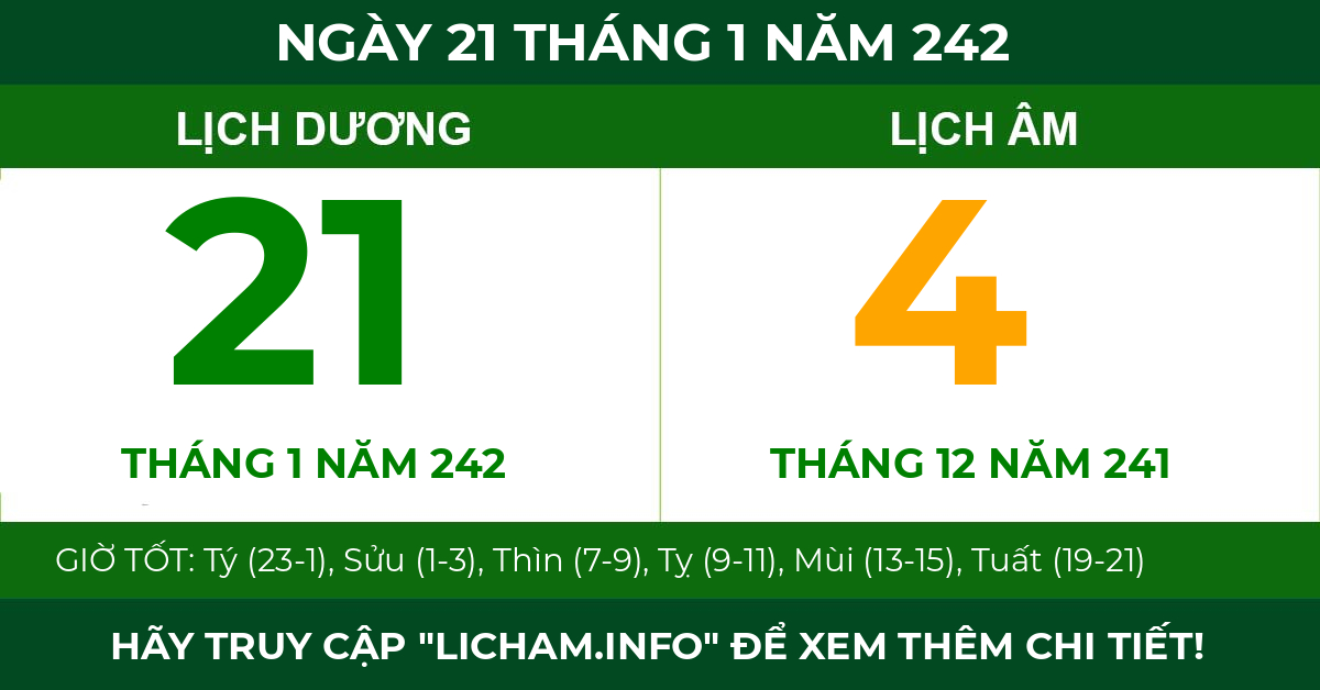 lịch âm ngày 21 tháng 1 năm 242