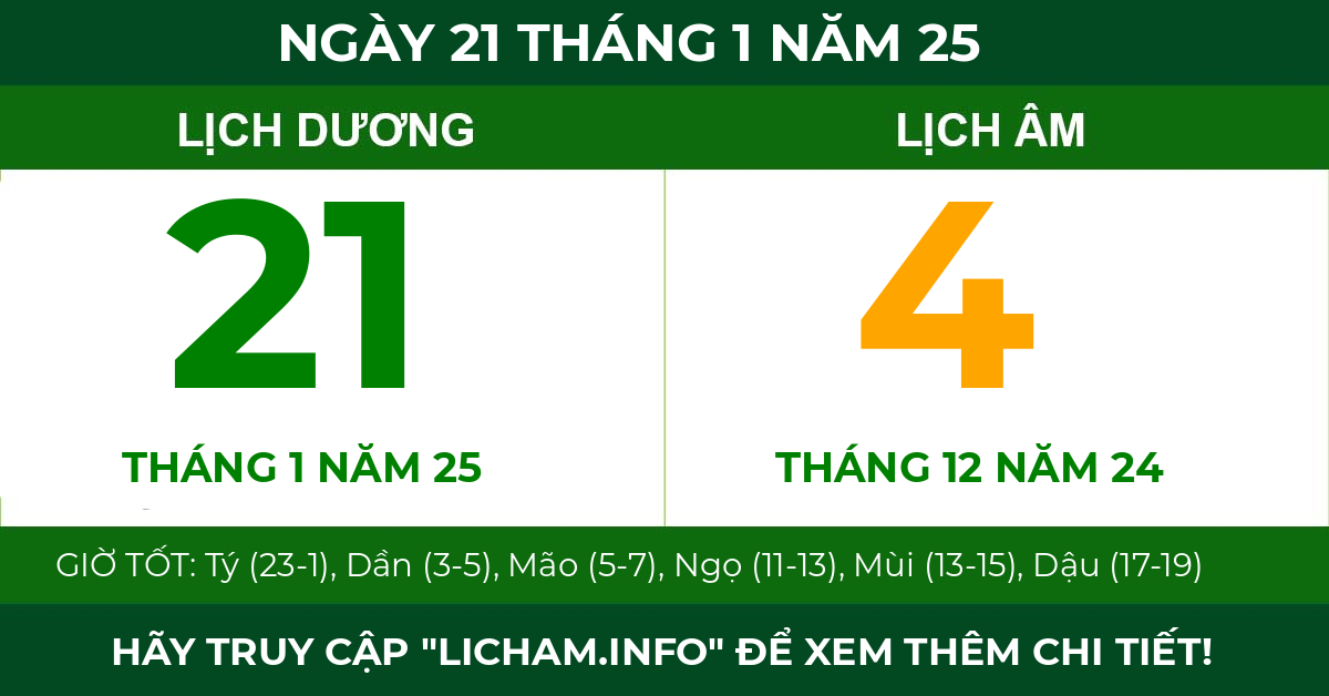 lịch âm ngày 21 tháng 1 năm 25