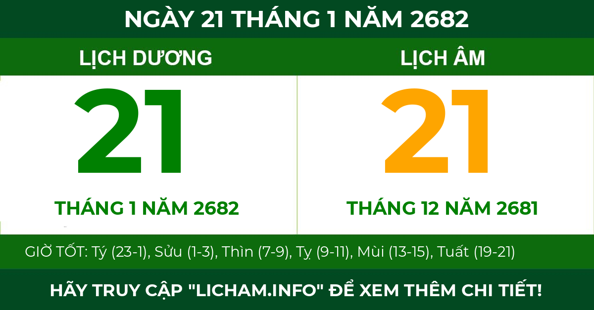 lịch âm ngày 21 tháng 1 năm 2682