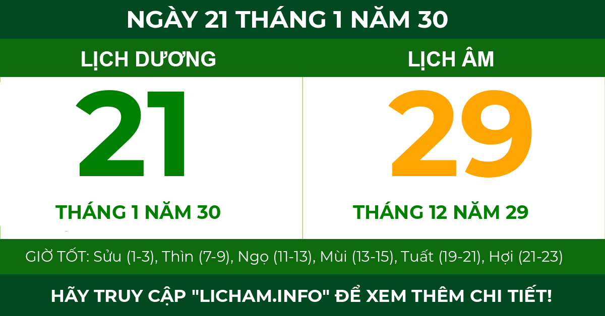 lịch âm ngày 21 tháng 1 năm 30