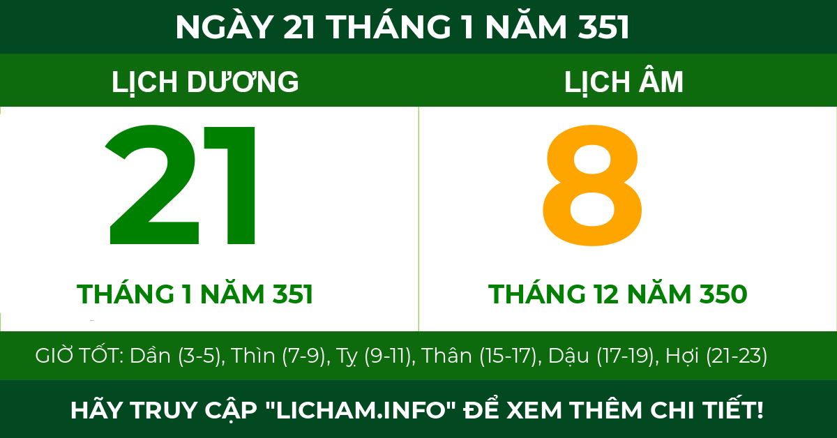 lịch âm ngày 21 tháng 1 năm 351