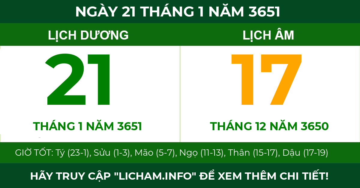 lịch âm ngày 21 tháng 1 năm 3651
