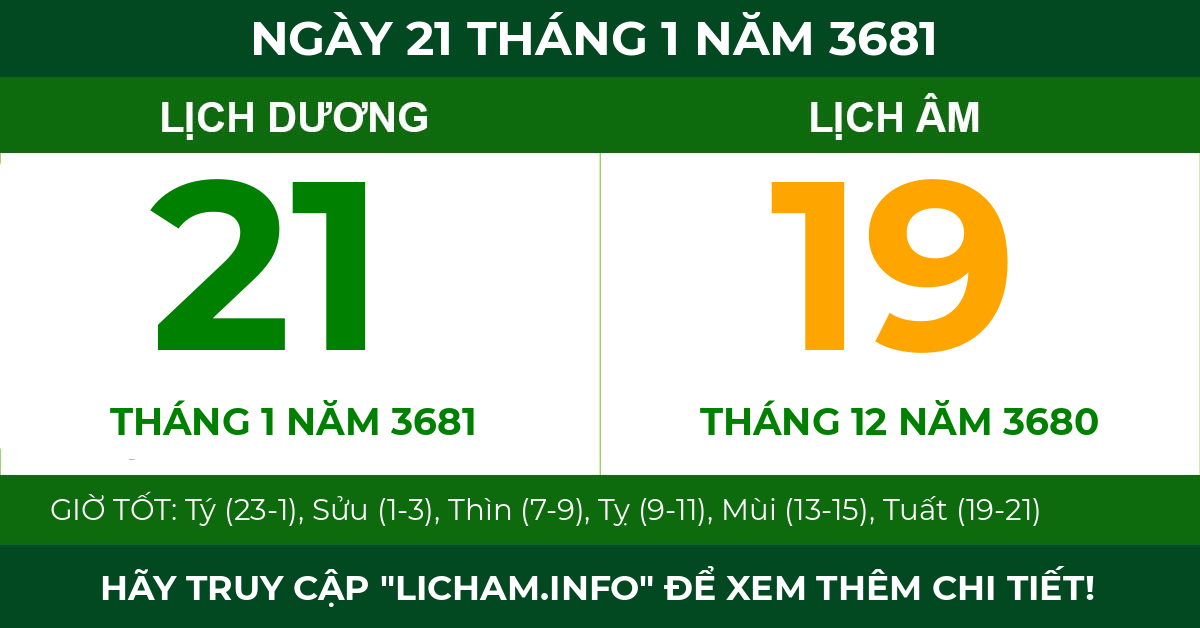 lịch âm ngày 21 tháng 1 năm 3681