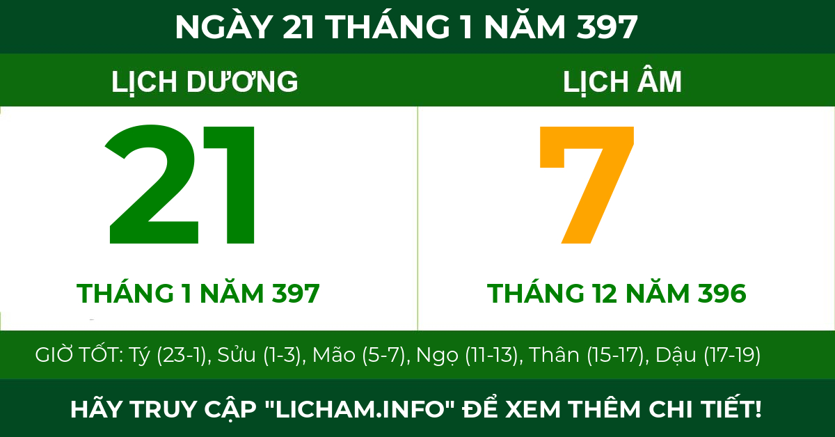 lịch âm ngày 21 tháng 1 năm 397