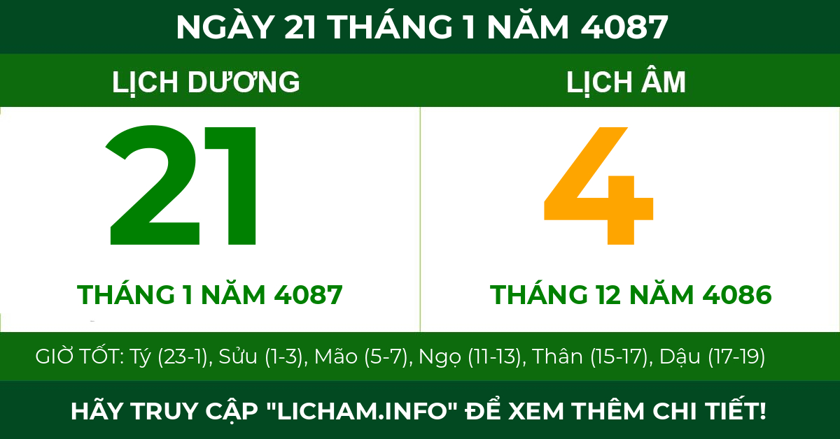 lịch âm ngày 21 tháng 1 năm 4087