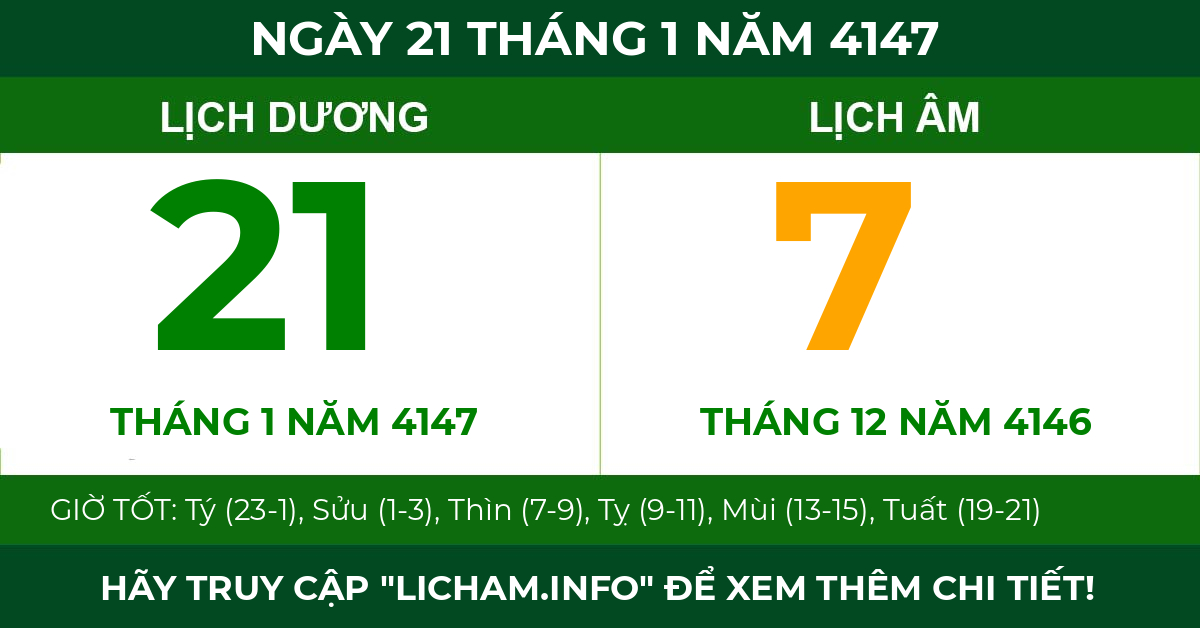 lịch âm ngày 21 tháng 1 năm 4147