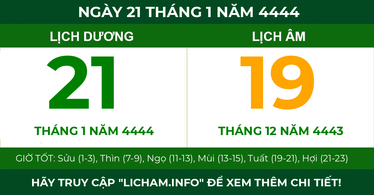 lịch âm ngày 21 tháng 1 năm 4444