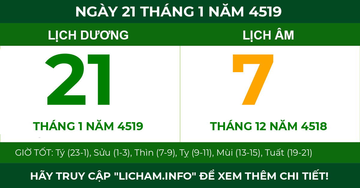 lịch âm ngày 21 tháng 1 năm 4519