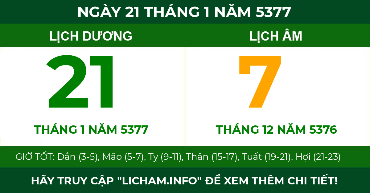 lịch âm ngày 21 tháng 1 năm 5377