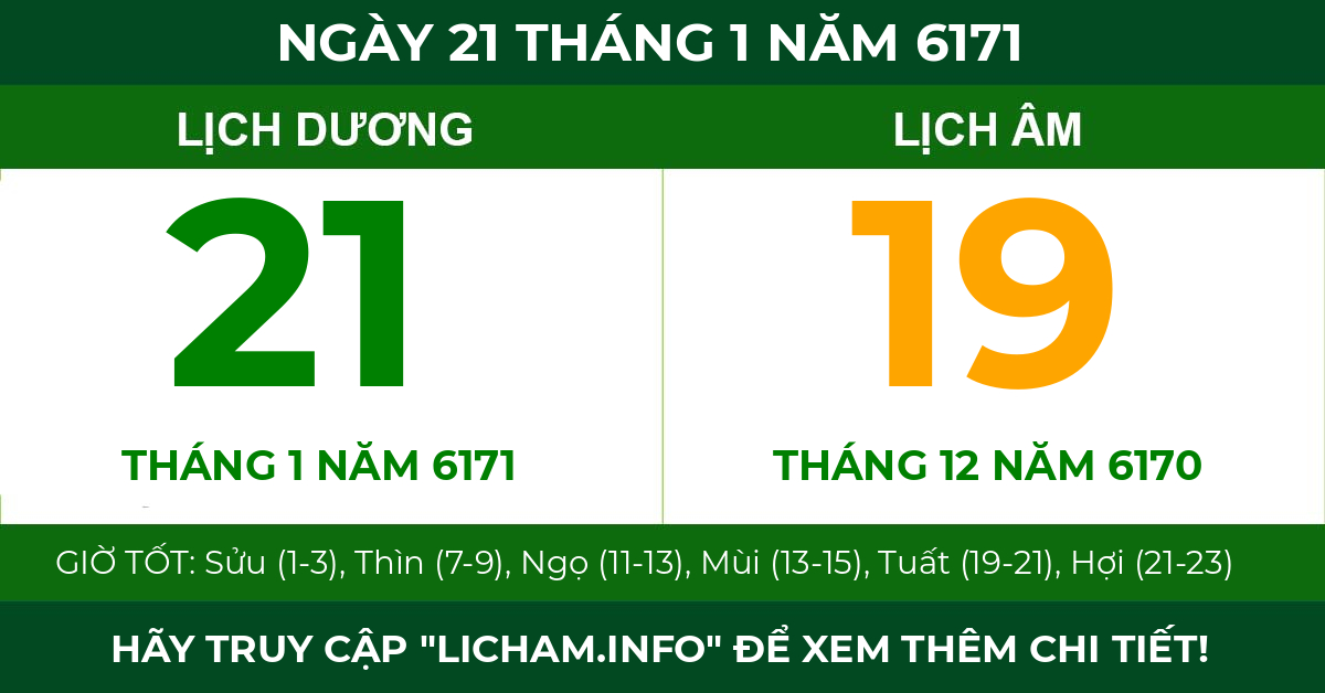 lịch âm ngày 21 tháng 1 năm 6171