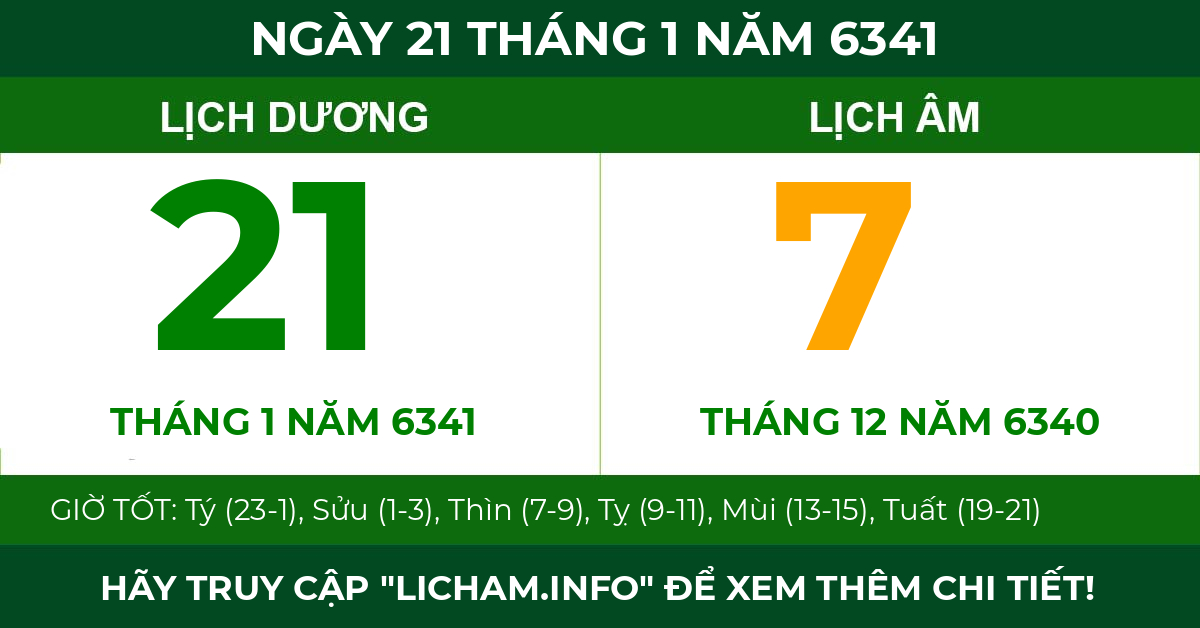 lịch âm ngày 21 tháng 1 năm 6341
