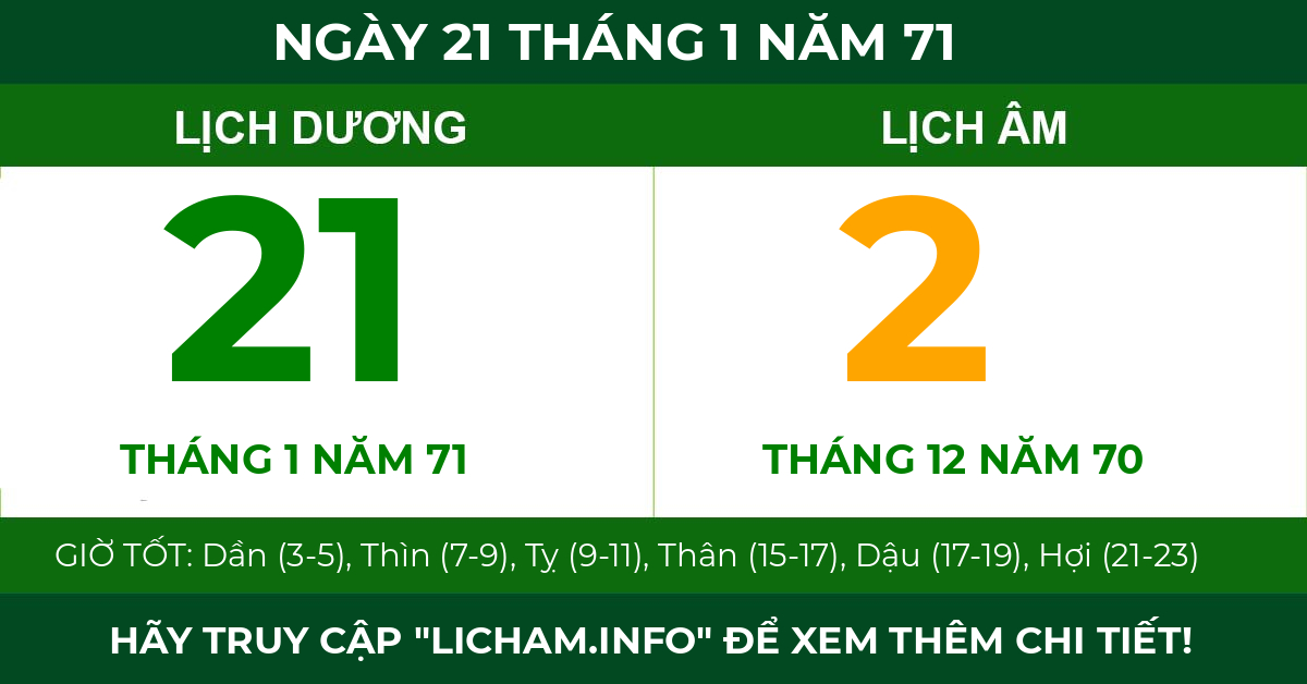 lịch âm ngày 21 tháng 1 năm 71