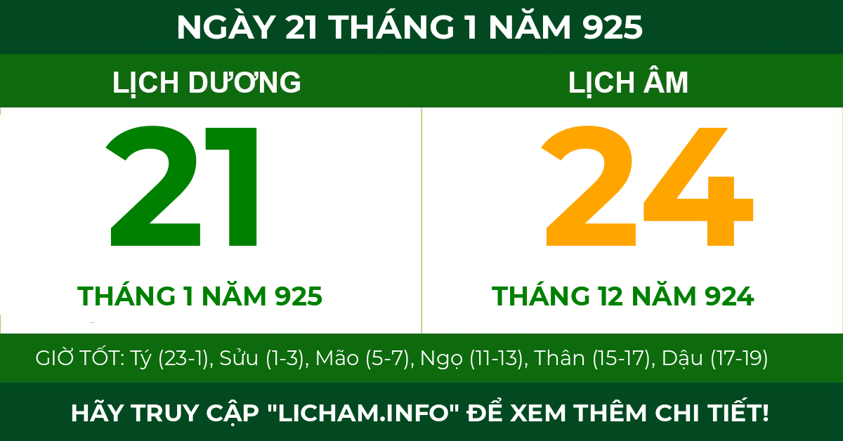 lịch âm ngày 21 tháng 1 năm 925
