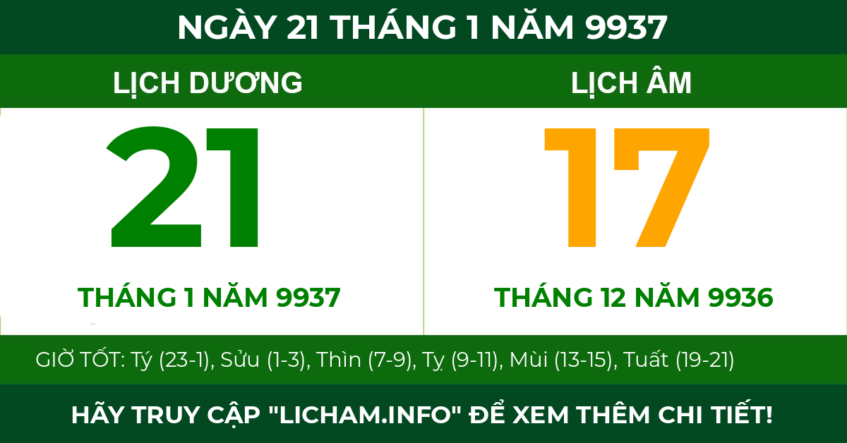 lịch âm ngày 21 tháng 1 năm 9937