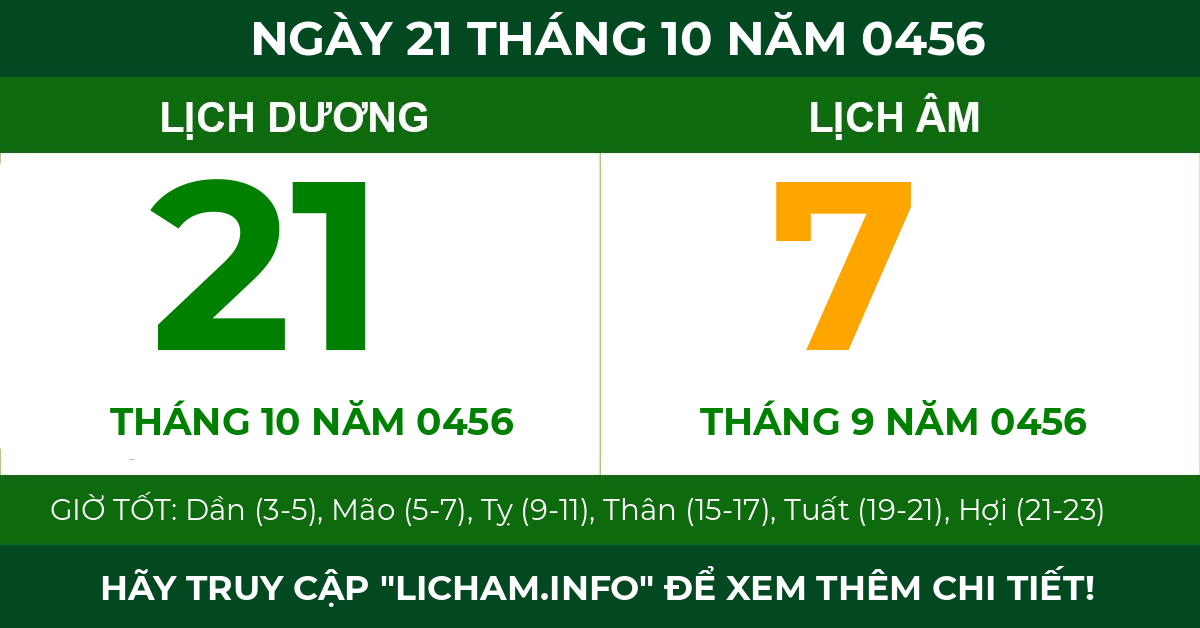 lịch âm ngày 21 tháng 10 năm 0456