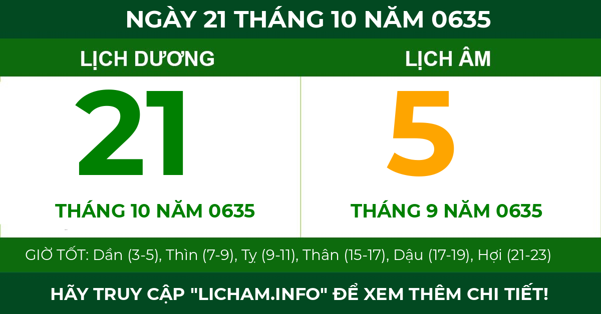 lịch âm ngày 21 tháng 10 năm 0635