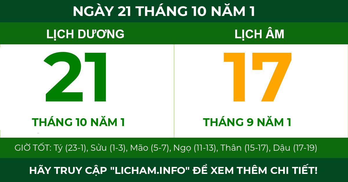 lịch âm ngày 21 tháng 10 năm 1