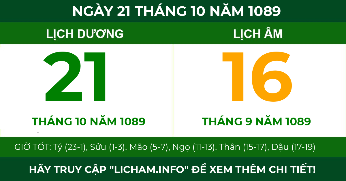 lịch âm ngày 21 tháng 10 năm 1089