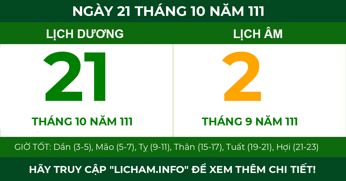 lịch âm ngày 21 tháng 10 năm 111