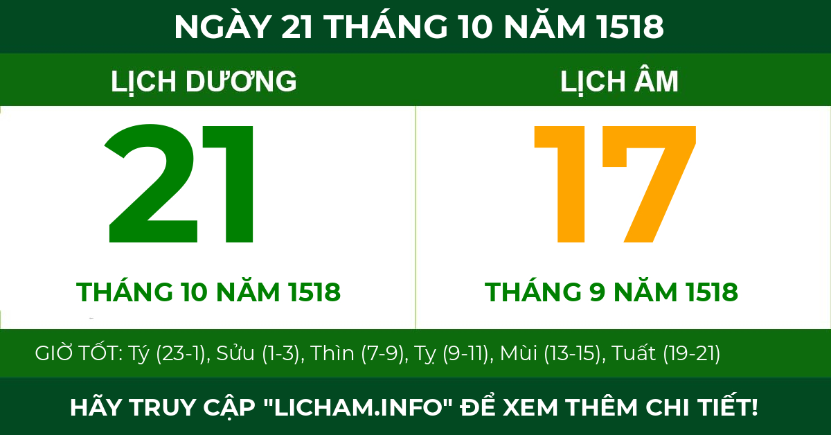 lịch âm ngày 21 tháng 10 năm 1518