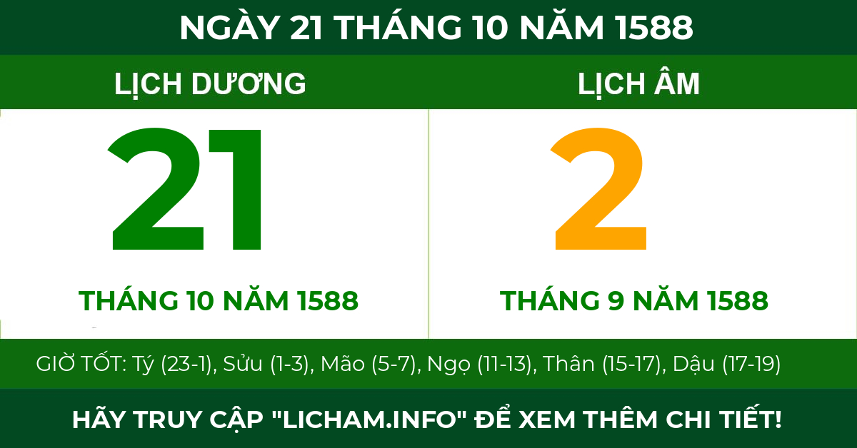 lịch âm ngày 21 tháng 10 năm 1588