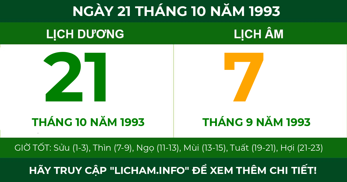 lịch âm ngày 21 tháng 10 năm 1993