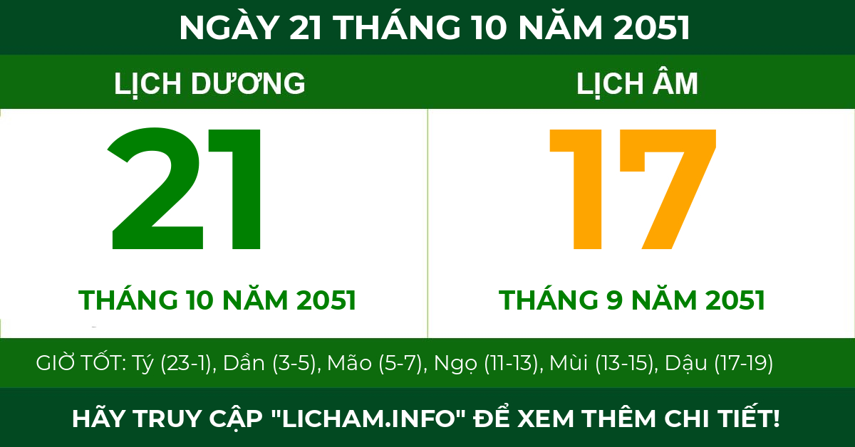lịch âm ngày 21 tháng 10 năm 2051